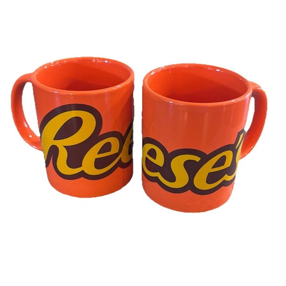 Two Reese's Peanut Butter Cup Coffee Tea Mug 12oz Orange By Galerie - EXCELLENT - Picture 1 of 4